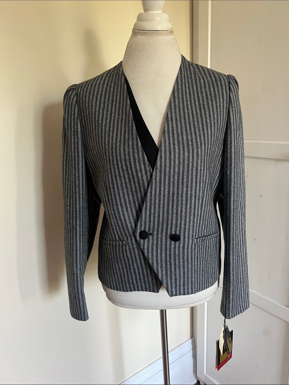 Vintage Wool Blend Sasson Pinstripe Herringbone Blazer Jacket NWT 10